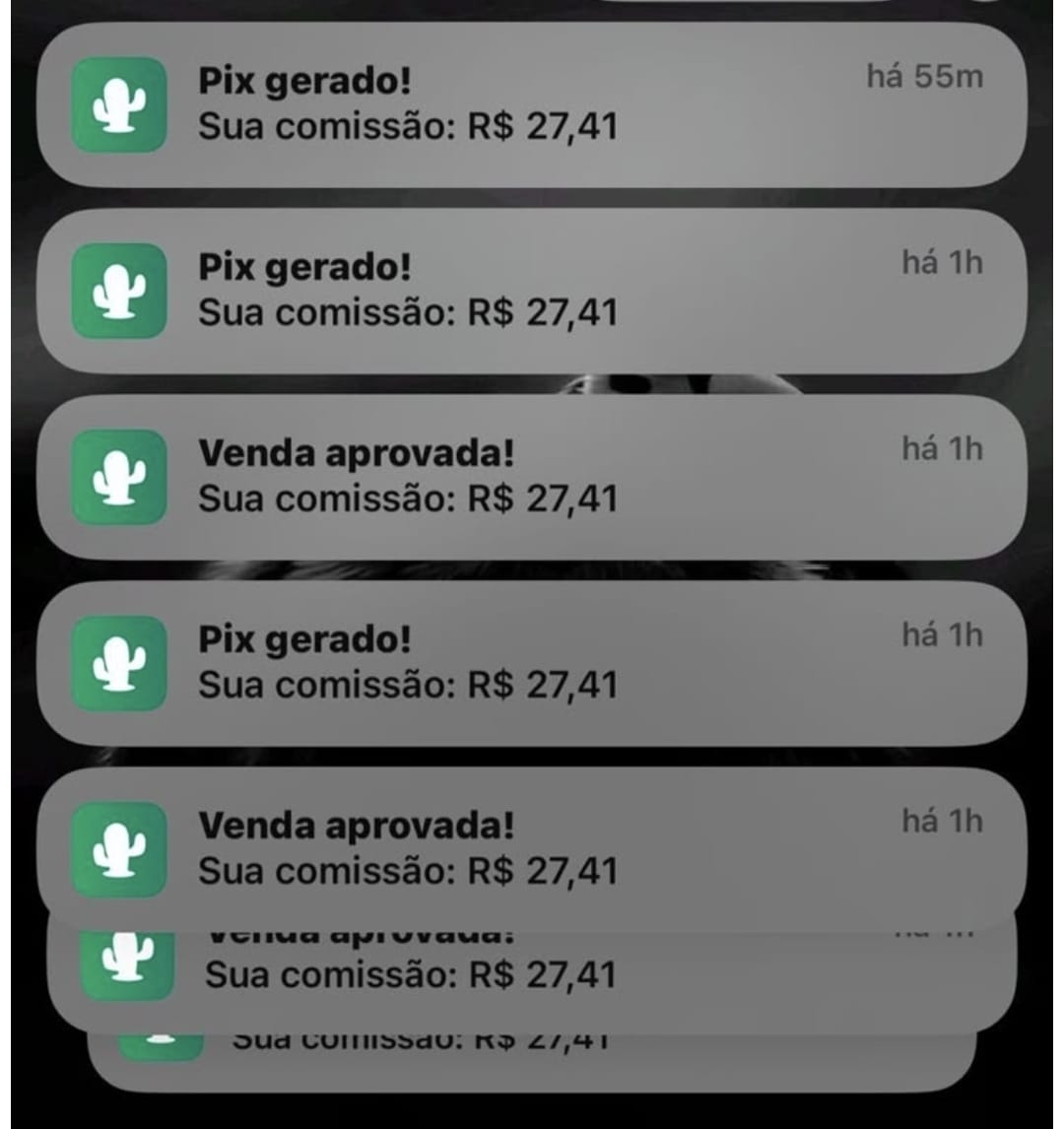 Notificações de Pix gerado e venda aprovada — comissão R$ 27,41